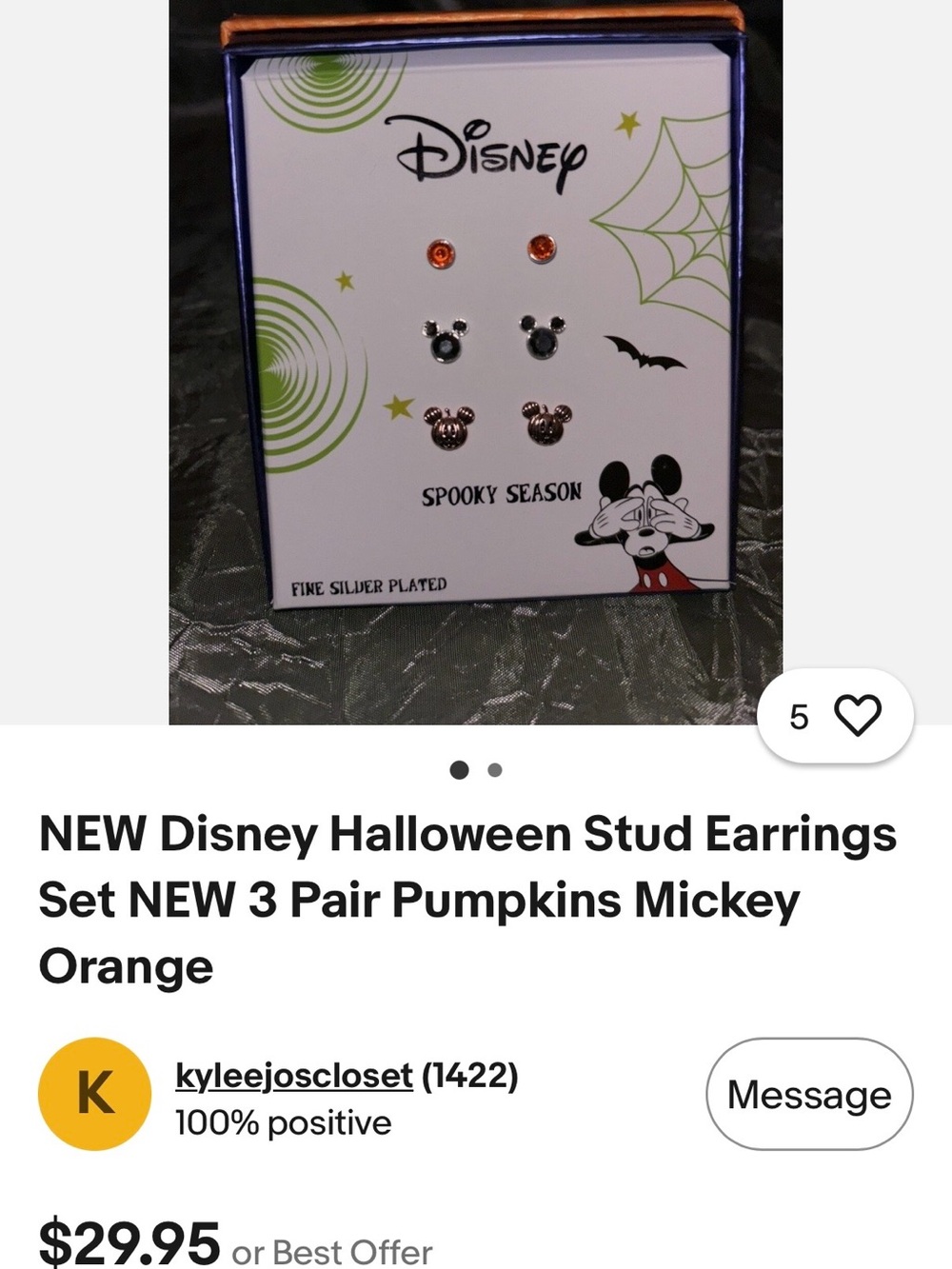Disney Halloween Mickey Stud Earring 3-Pair Set - Orange & Silver & Rose Gold